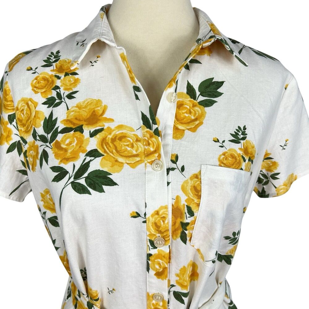 L’Academie Revolve Kendra Yellow Rose Floral Belted Mini Shirt Dress Small - Picture 4 of 11